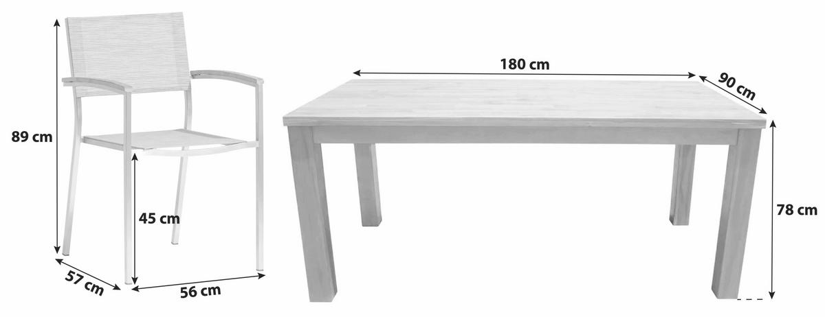 Gartengarnitur 7-tlg. Holz/Metall/Textil - Sandfarben/Anthrazit, Basics, Holz/Textil (180/78/90cm) - Gardenson