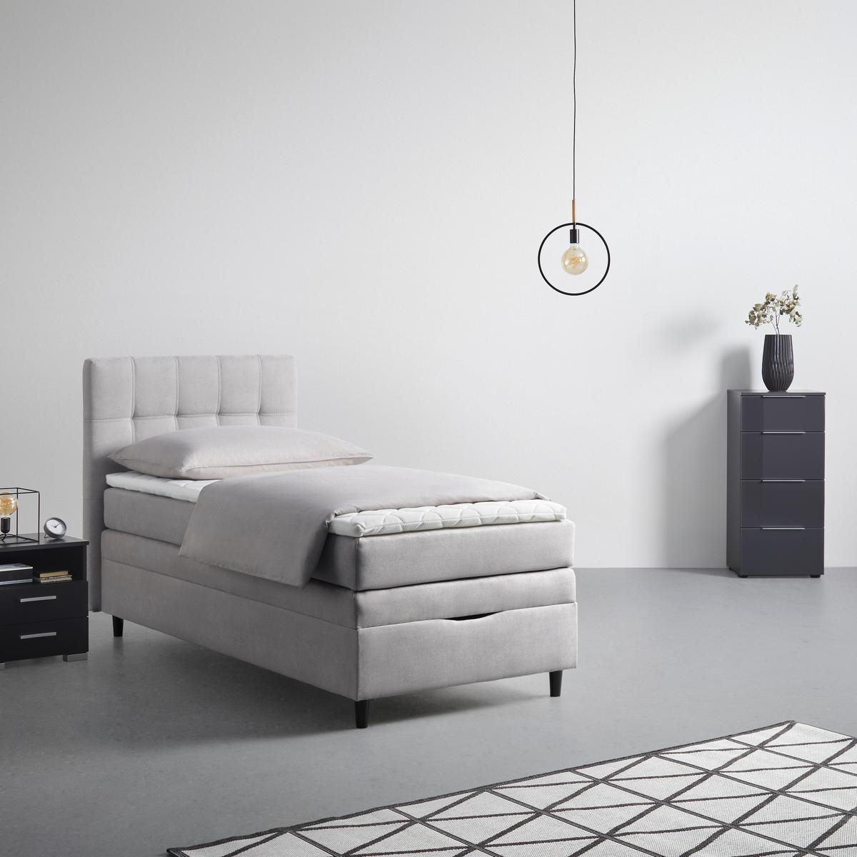 Boxspringbett Miami in Grau ca. 100x200cm - Schwarz/Grau, KONVENTIONELL, Holz/Holzwerkstoff (100/200cm) - Mömax