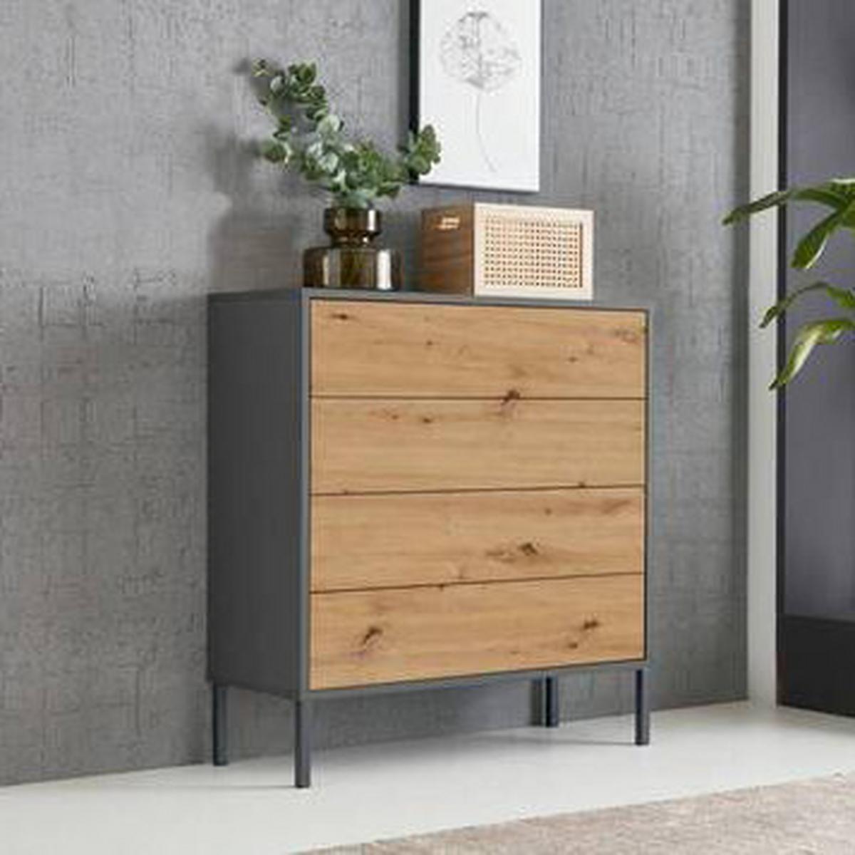 Kommode Mailand Typ 3 Anthrazit/Eiche Artisan - Anthrazit/Eiche Artisan, MODERN, Holzwerkstoff/Metall (79/86/33cm) - MID.YOU