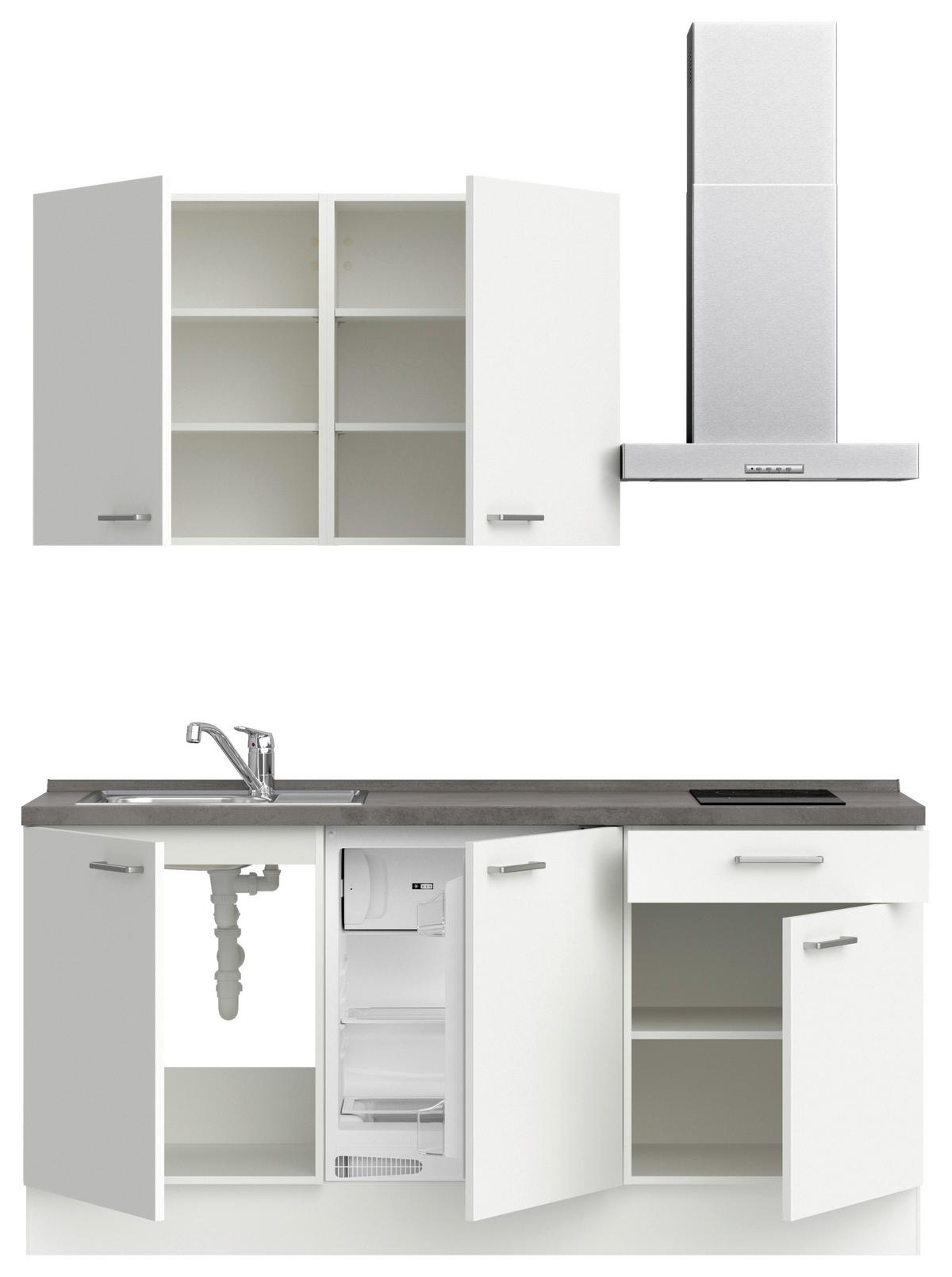 Küchenblock Touch Low m. Geräten Weiß - Schieferfarben/Edelstahlfarben, MODERN, Holzwerkstoff/Metall (180cm) - Nobilia