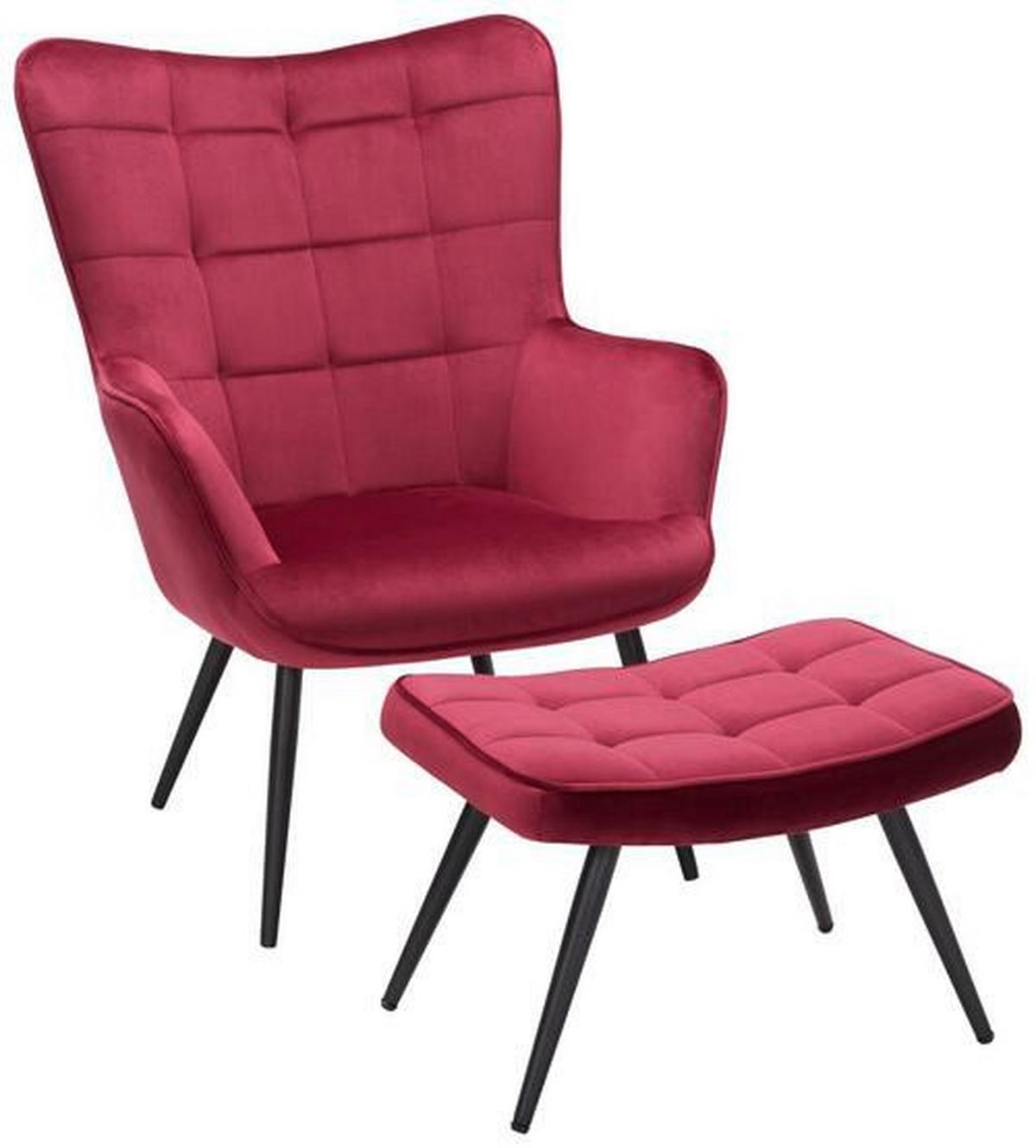 Hocker aus Samt in Rot - Rot/Schwarz, Modern, Textil/Metall (39/39/59cm) - Mömax