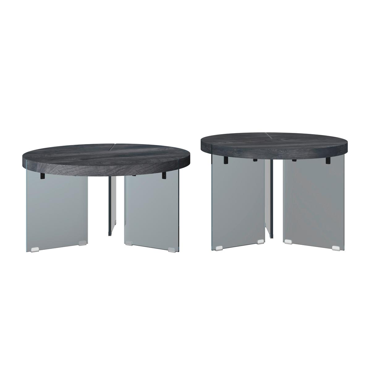 Couchtisch Moreno 2er Set Grau - Dunkelgrau/Grau, MODERN, Glas/Holzwerkstoff (80/42,5cm) - Bessagi Home