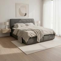 Pat boxspring gri Bella cca 180X200 gri cu topper - gri, Modern, lemn/textil (180/200cm) - Bessagi Home