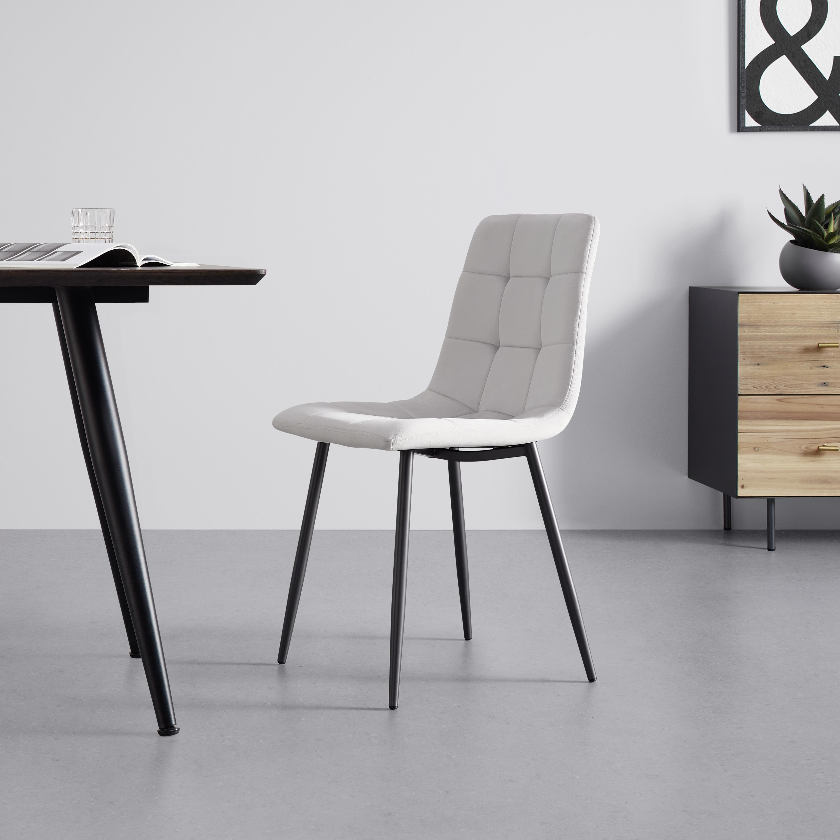 Stuhl "Ria", Samtbezug, hellgrau, Gepolstert - Hellgrau/Schwarz, MODERN, Textil/Metall (43,5/87/54cm) - Bessagi Home