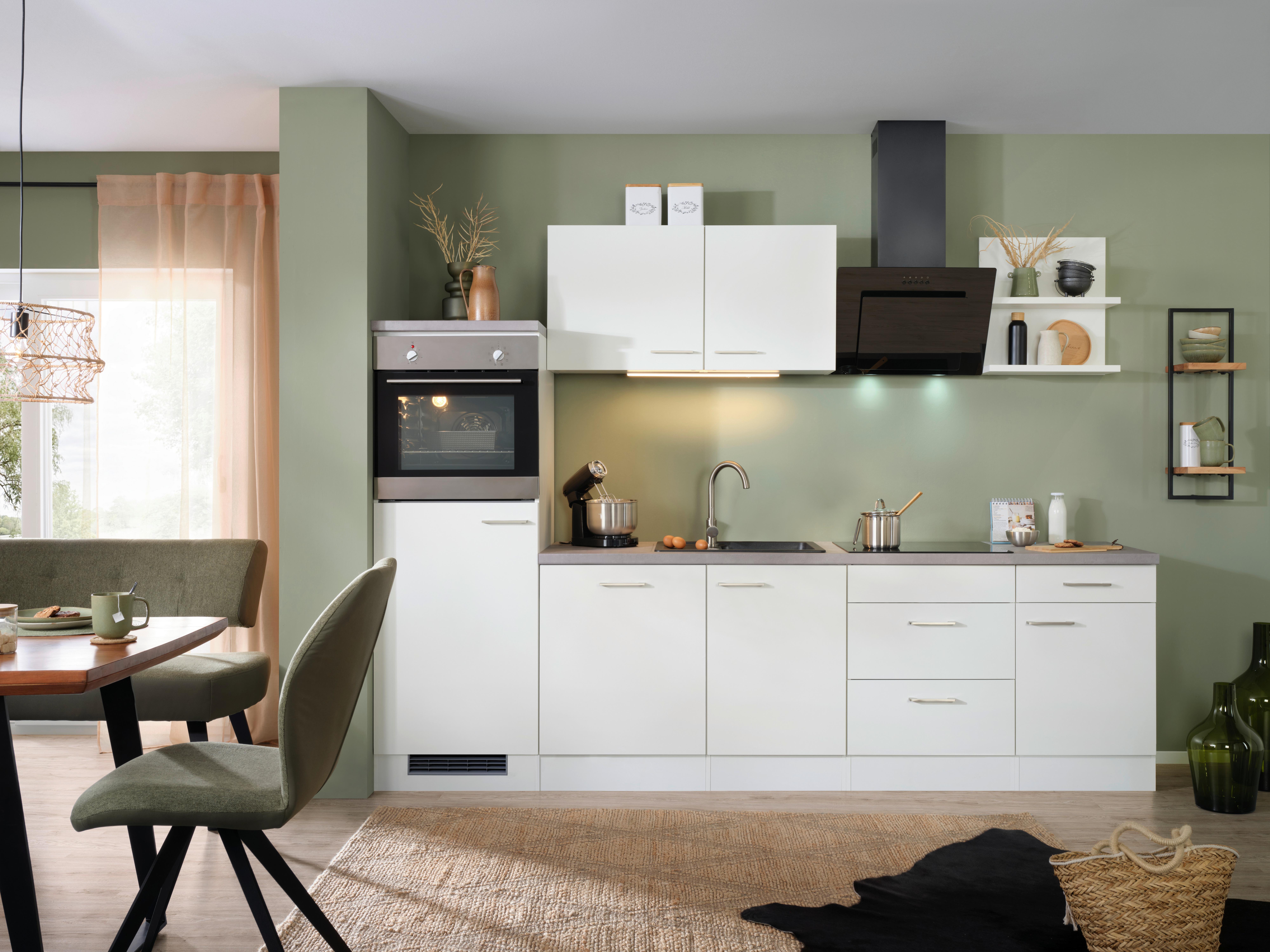 Küchenblock inkl. 5 E-Geräte NEO in Weiß, mit Geräten - Weiß, MODERN, Holzwerkstoff (280cm) - FlexWell