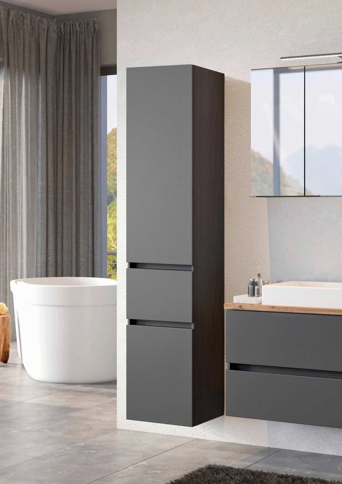 Hochschrank in Grau 'Pienza' - Silberfarben/Grau, Basics, Holzwerkstoff/Kunststoff (40/185/35cm) - Held