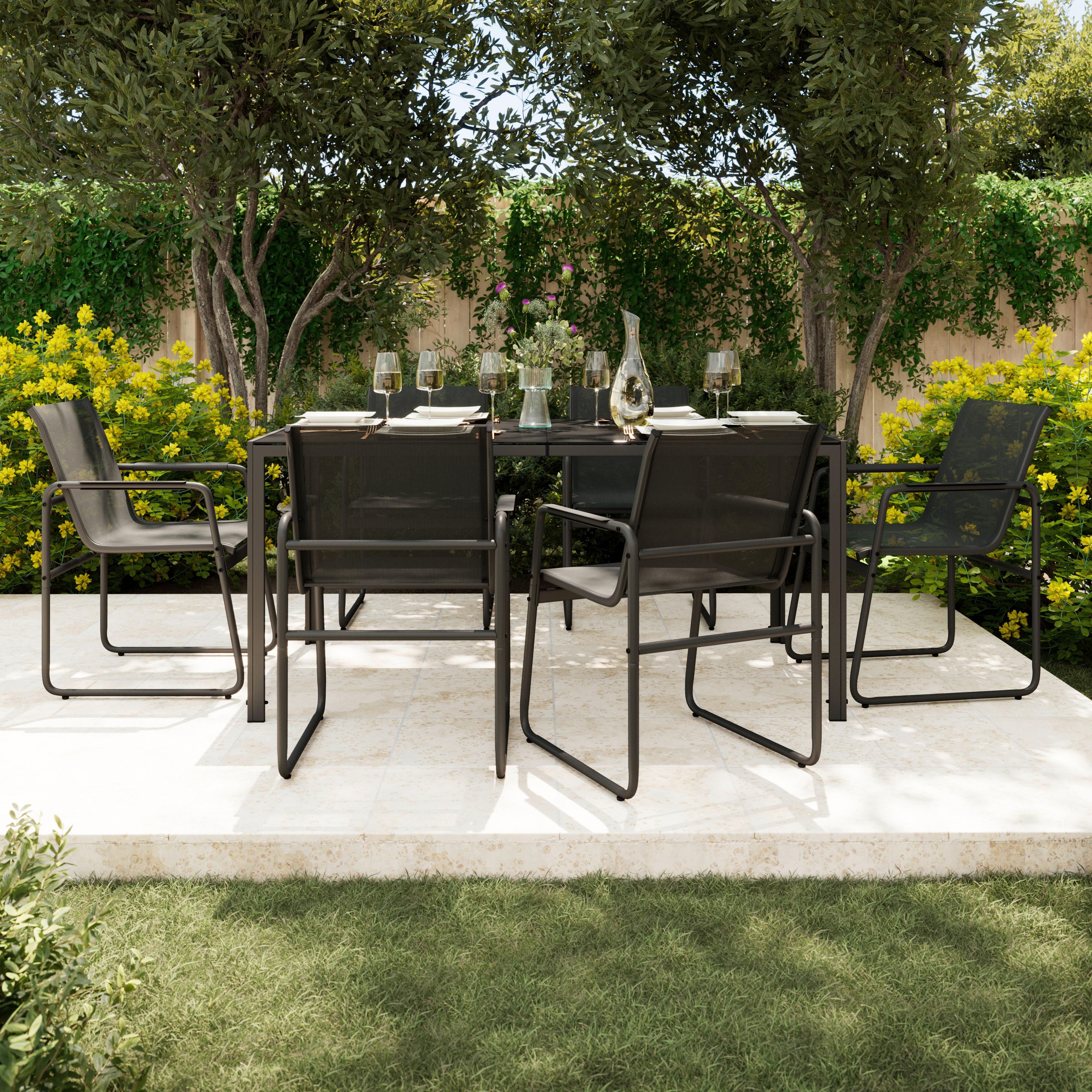 Gartentischgruppe Tanja Dunkelgrau Stahlrahmen/Glas - Dunkelgrau/Grau, Basics, Glas/Textil (160/90/75cm) - Mömax