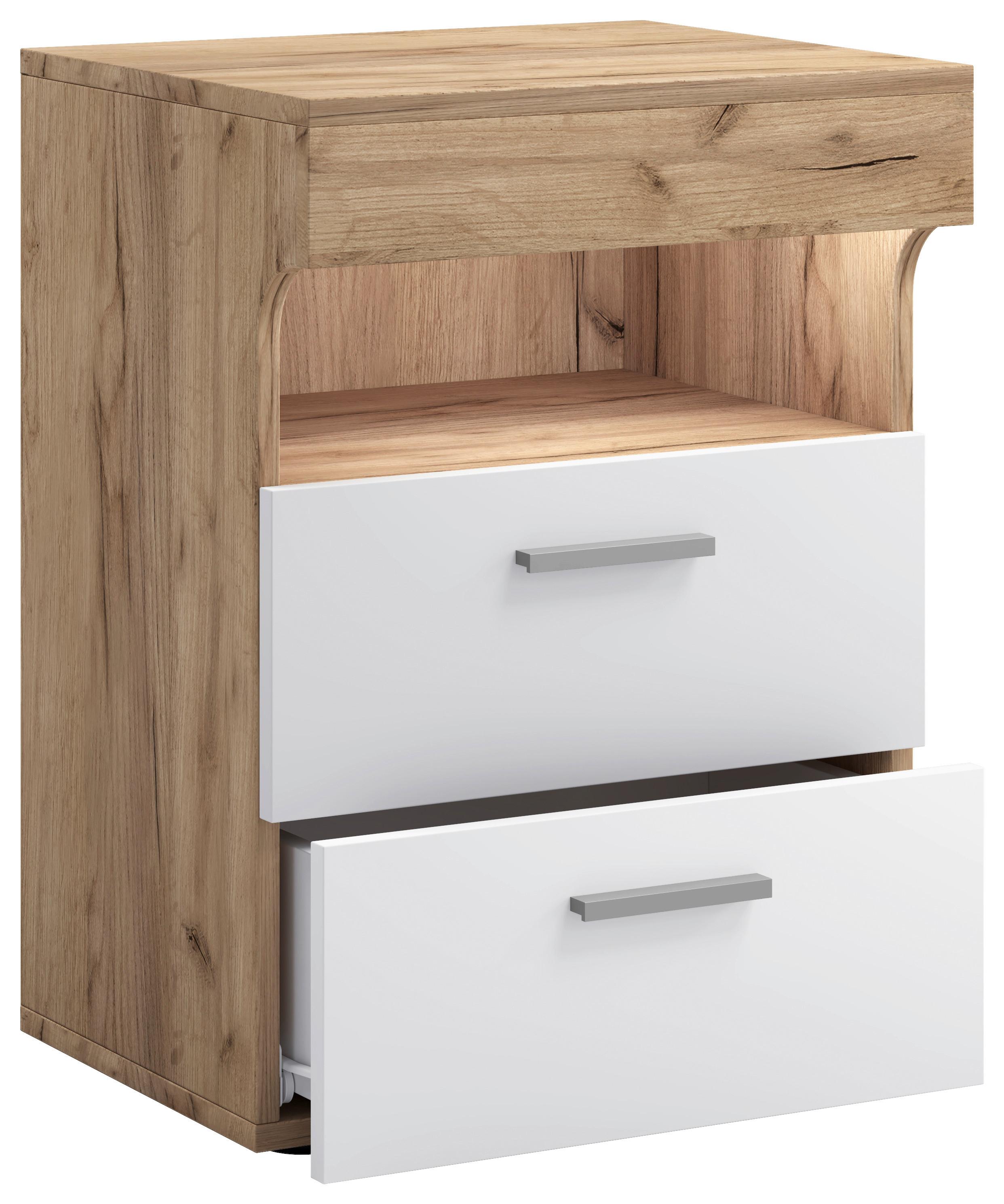 Nachtkästchen Slepal L Weiß, Honigeiche - Honigeiche/Silberfarben, MODERN, Holzwerkstoff/Kunststoff (45/61/39cm) - MID.YOU