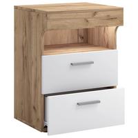 Nachtkästchen Slepal L Weiß, Honigeiche - Honigeiche/Silberfarben, MODERN, Holzwerkstoff/Kunststoff (45/61/39cm) - MID.YOU