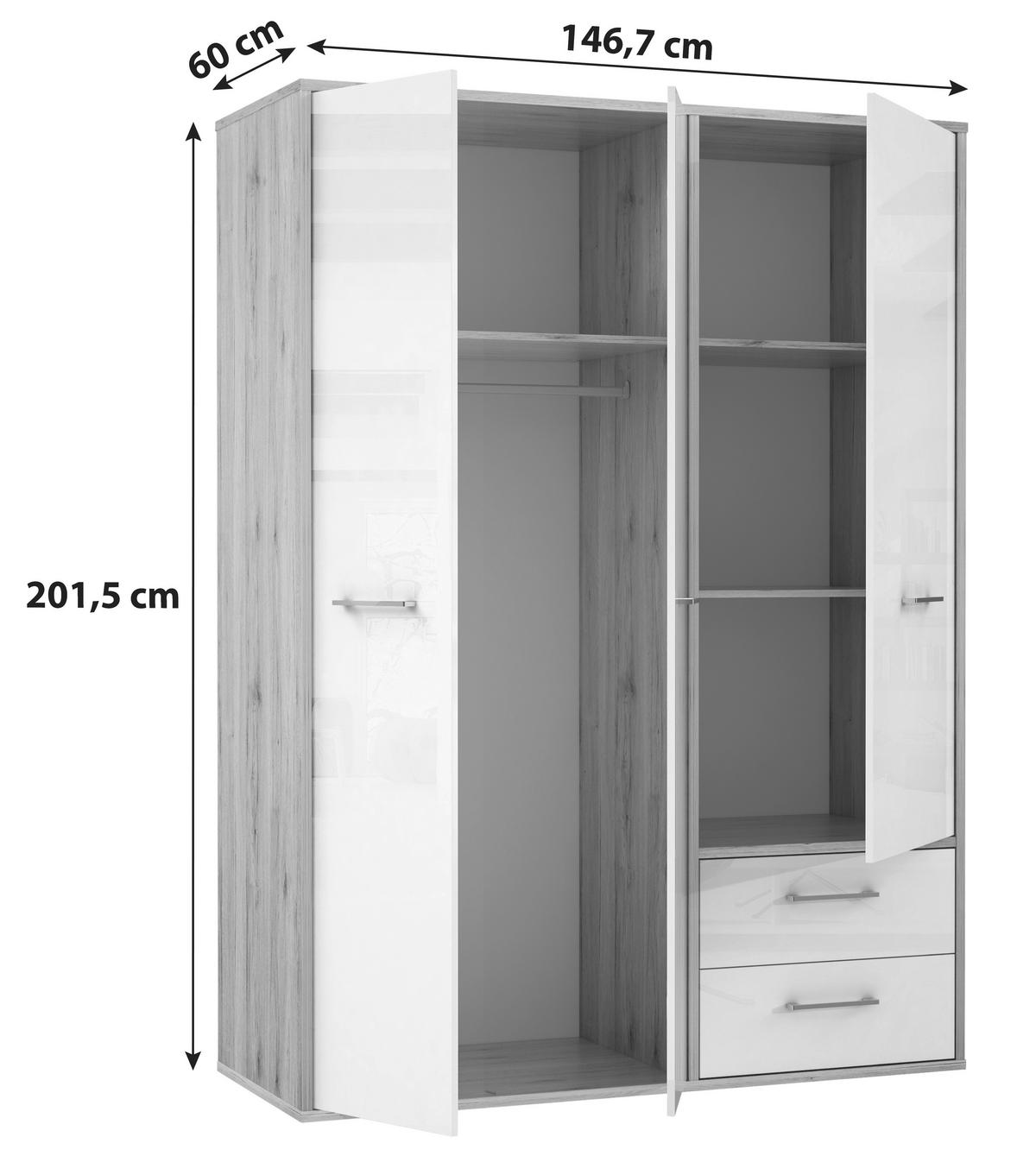 DULAP USI ROTATIVE JANDIA - alb/culoare lemn stejar, Konventionell, plastic/metal (147/201,5/60cm) - Modern Living