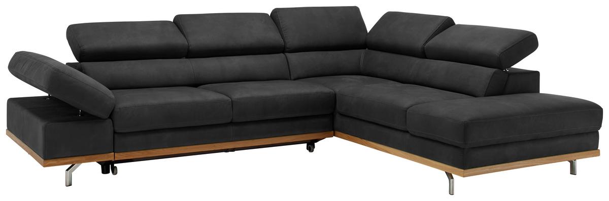 Wohnlandschaft Carmen In Schwarz Mit Bettfunktion - Chromfarben/Schwarz, Konventionell, Holz/Textil (292/226cm) - Based