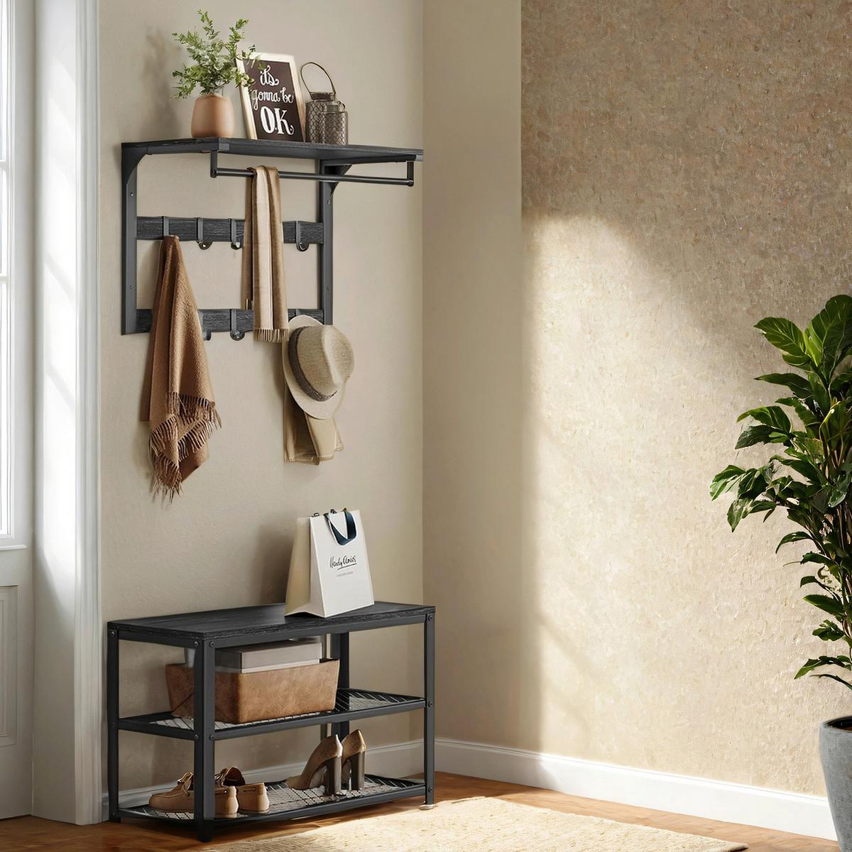 WANDGARDEROBE COAT RACK - Schwarz/Grau, MODERN, Holzwerkstoff (65/42/30cm) - MID.YOU