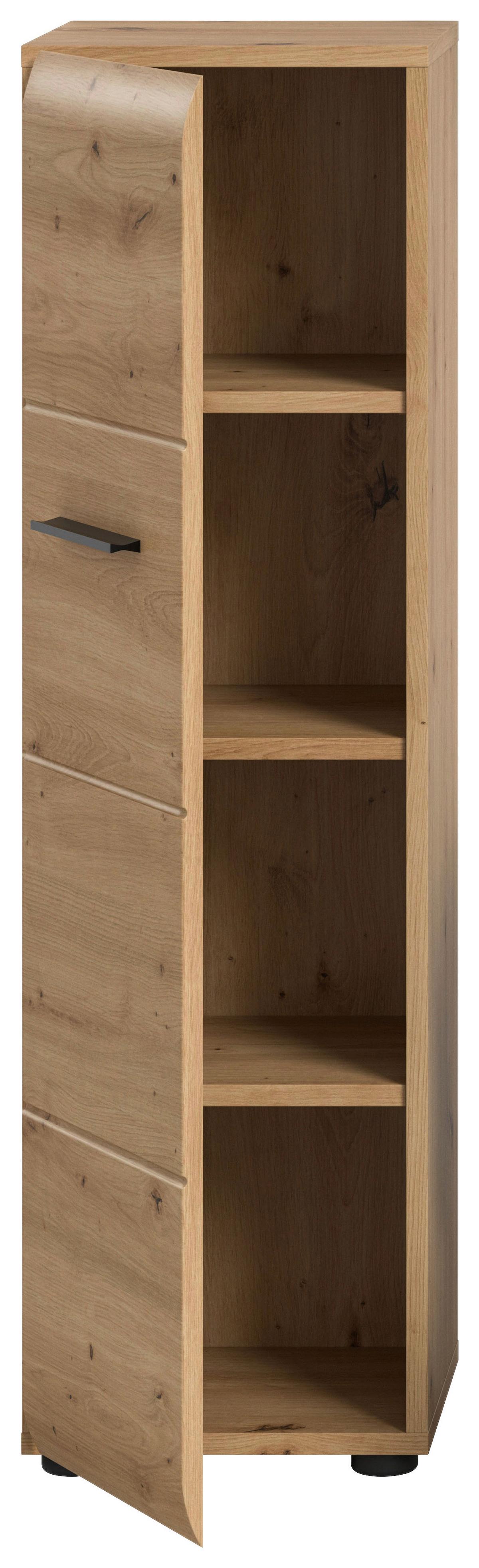 Srednje Visoka Omara Ice, Barva Hrasta - črna/hrast artisan, Basics, umetna masa/leseni material (30/106/30cm) - MID.YOU