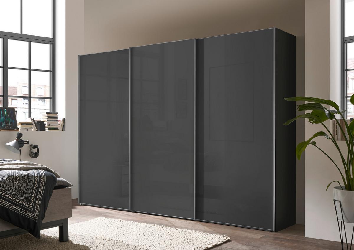 Schwebetürenschrank Lumos Dunkelgrau - Dunkelgrau/Alufarben, Konventionell, Glas/Holzwerkstoff (249/222/68cm) - Based