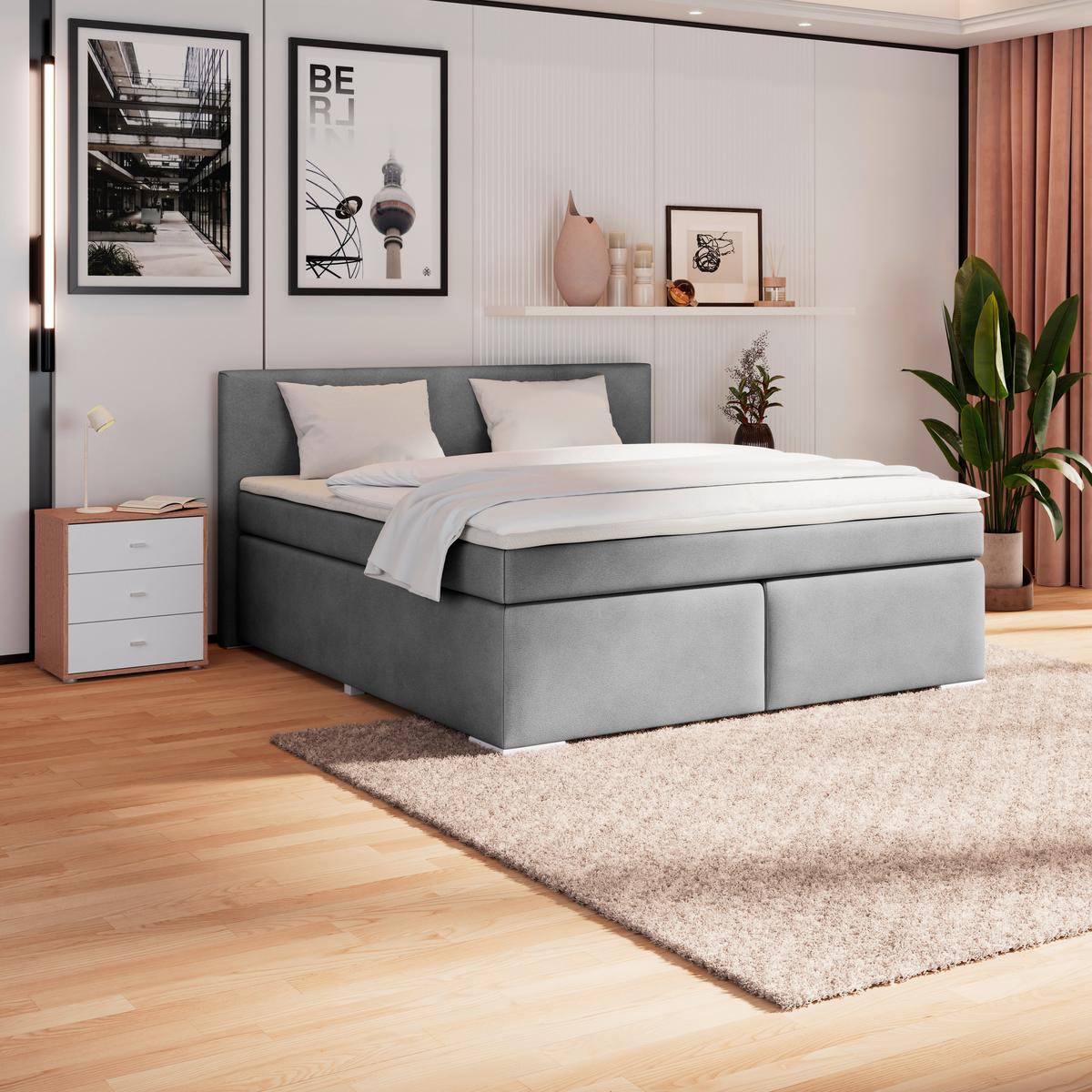 Boxspring Krevet Mira - boje sedefa/srebrne boje, Konvencionalno, drvo/metal (160/200cm) - Best Price