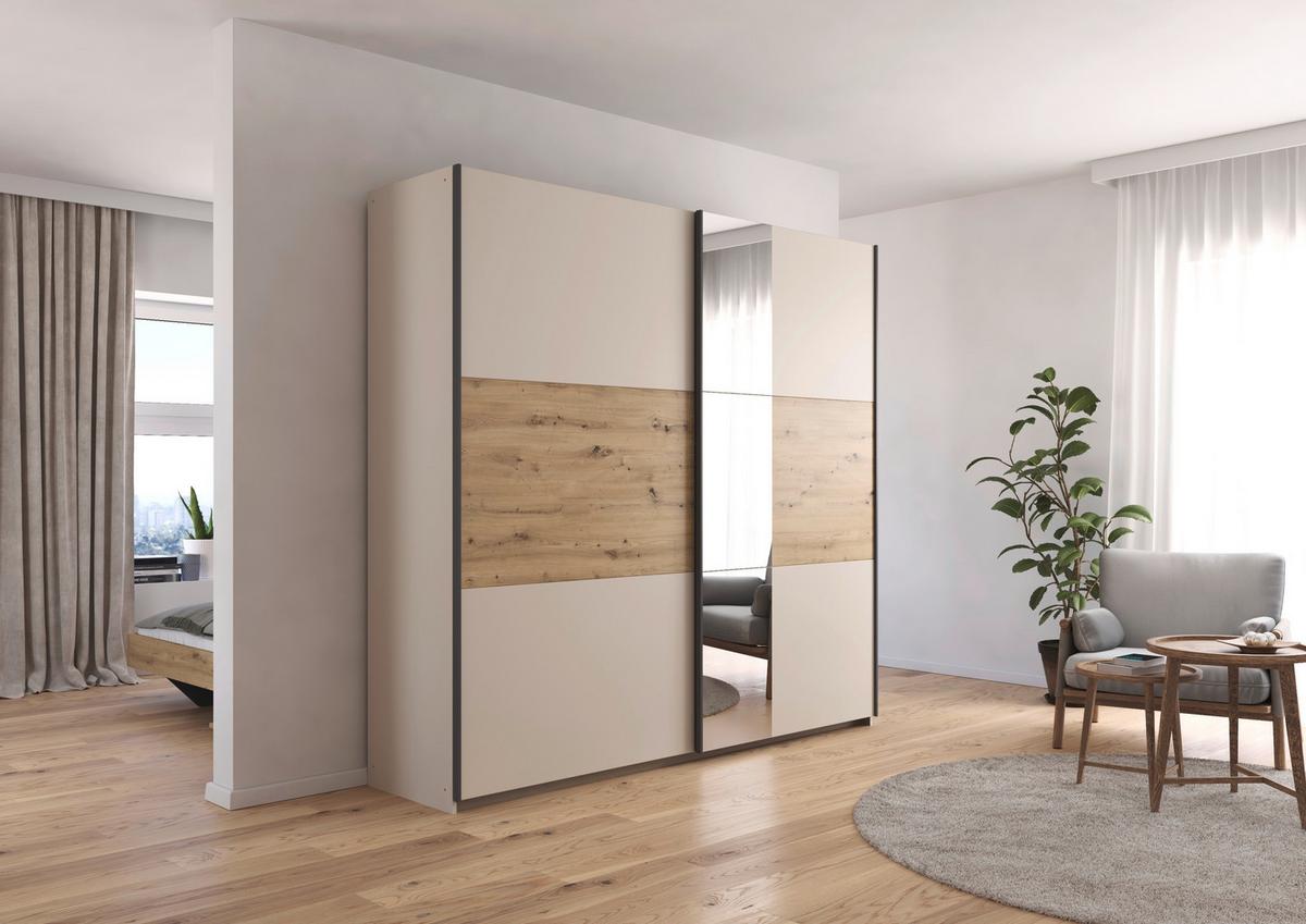 Schwebetürenschrank Ellmau Champagner/Eiche - Champagner/Eiche Artisan, KONVENTIONELL, Holzwerkstoff/Metall (218/210/59cm) - Premium Living