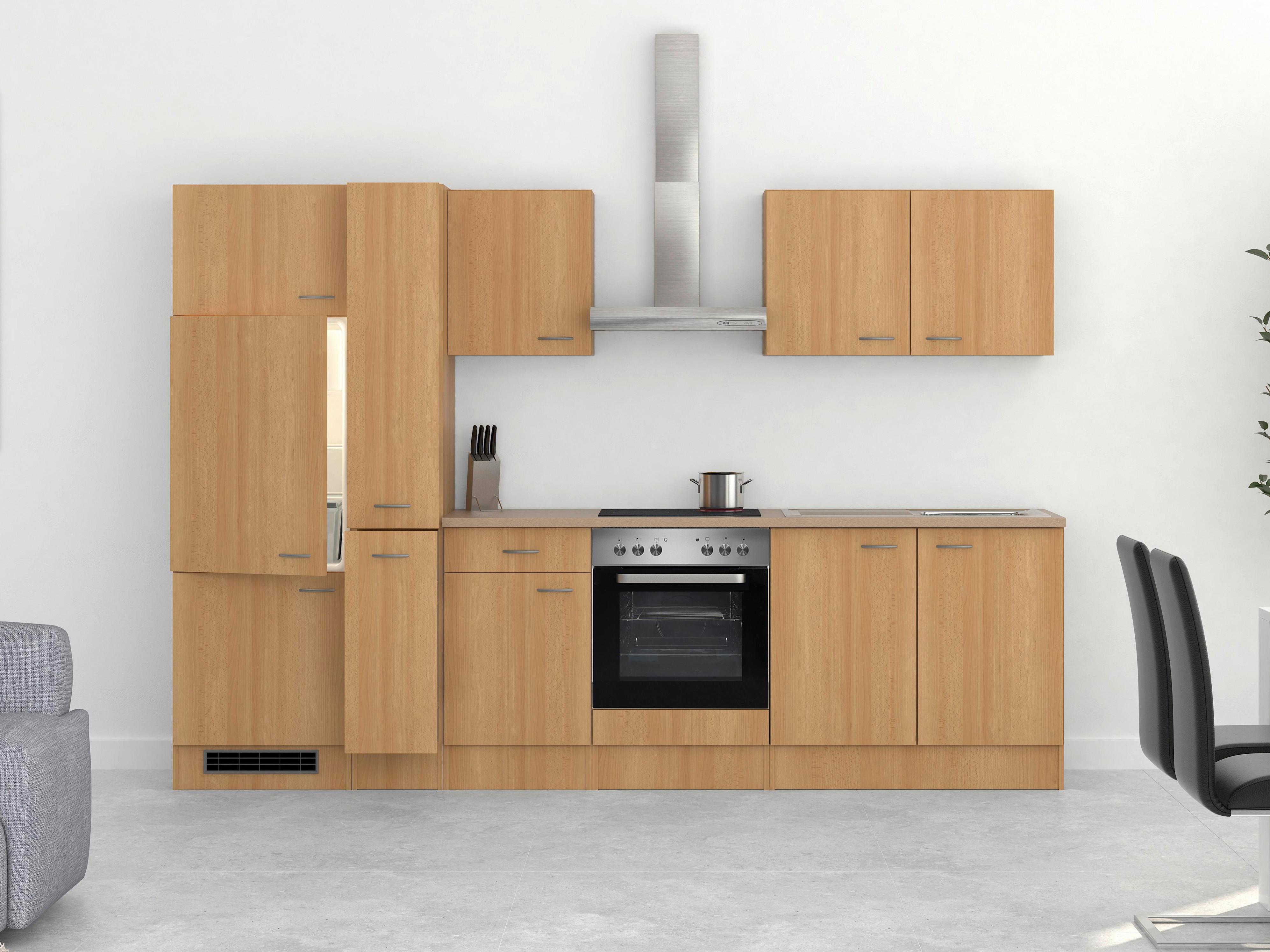 Kuhinjski Blok Z Aparati Nano, Barva Bukve - barve nerjavečega jekla/barve bukve, Moderno, umetna masa/leseni material (300cm) - FlexWell