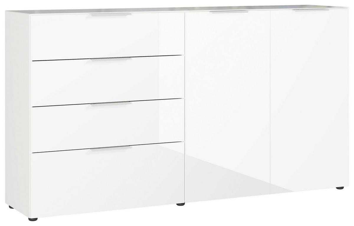 Sidebaord Oakland in Weiß - Chromfarben/Schwarz, MODERN, Glas/Holzwerkstoff (184/102/42cm) - Premium Living