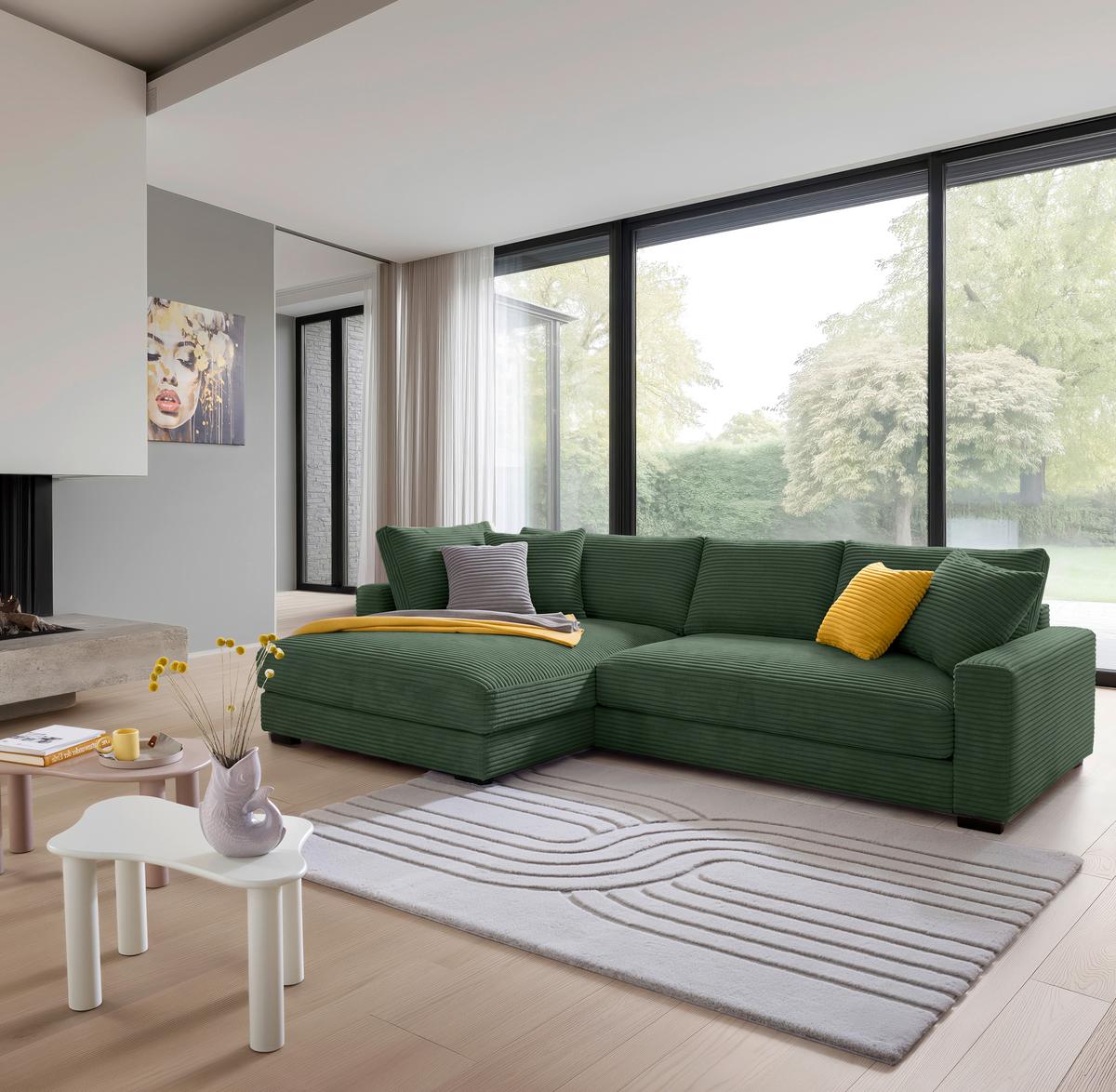 Ecksofa Pedro Dunkelgrün - Dunkelgrün/Schwarz, MODERN, Kunststoff/Textil (190/300cm) - Mömax