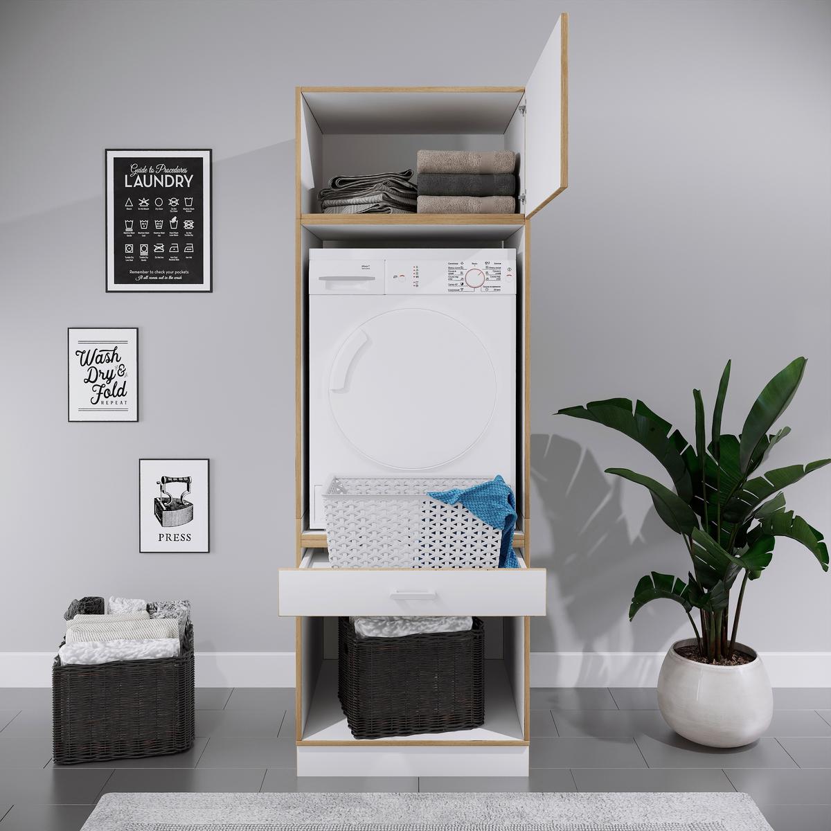 Waschmaschinenschrank Rislo - Honigeiche/Weiss, Trend, Holzwerkstoff/Kunststoff (67/200/68cm) - MID.YOU