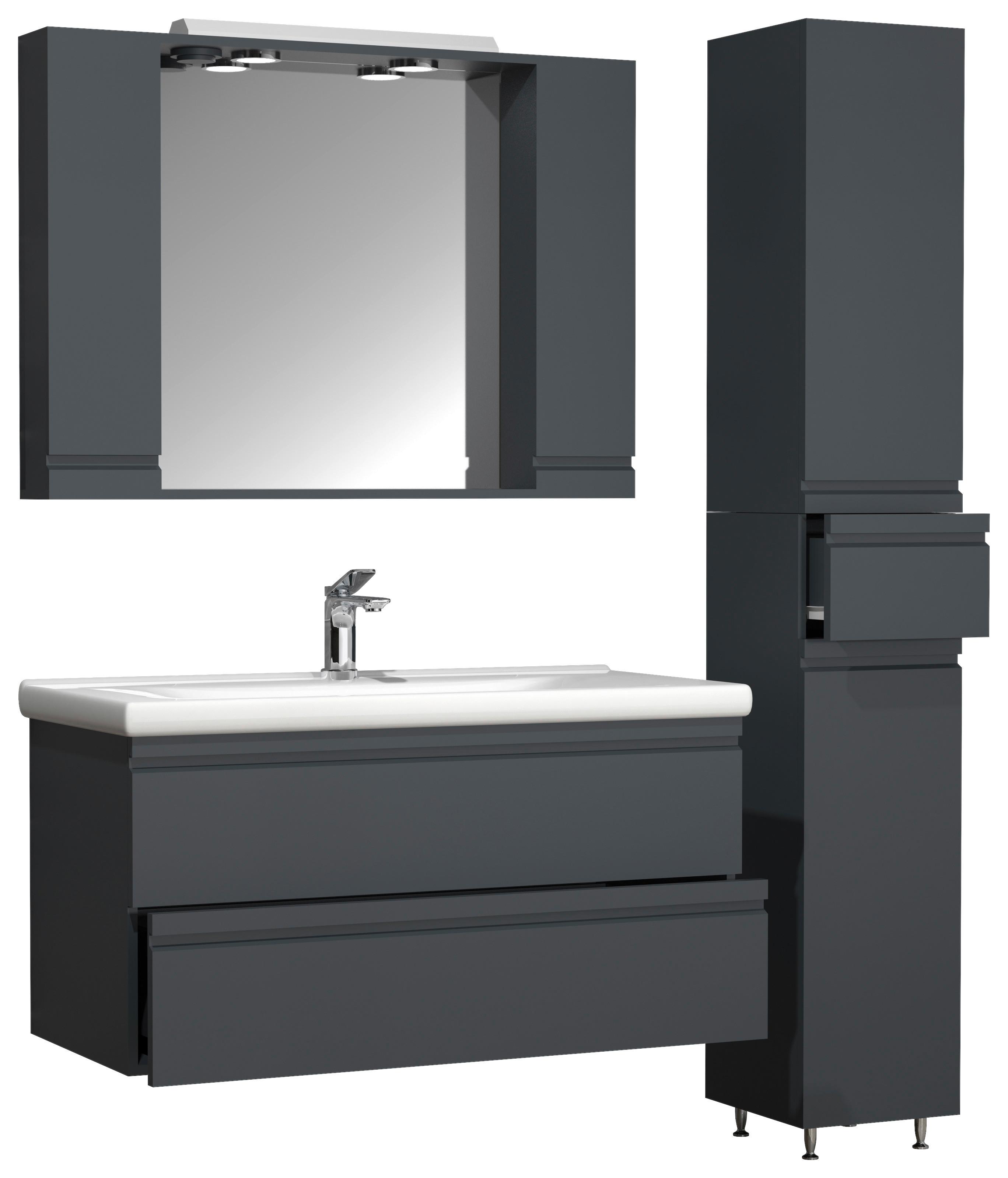 Kopalnica Silora Xl, Antracit - antracit, Moderno, steklo/leseni material (130cm) - MID.YOU