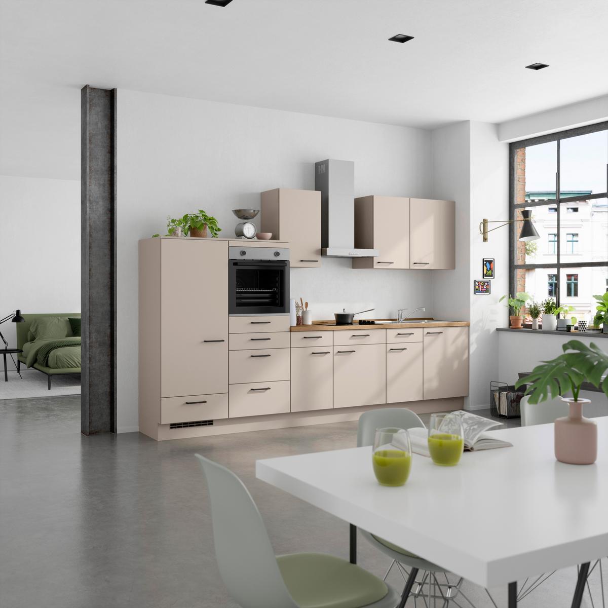 Küchenleerblock Easytouch Low o. Geräte Sandfarben - Sandfarben/Eichefarben, MODERN, Holzwerkstoff/Metall (330cm) - Nobilia