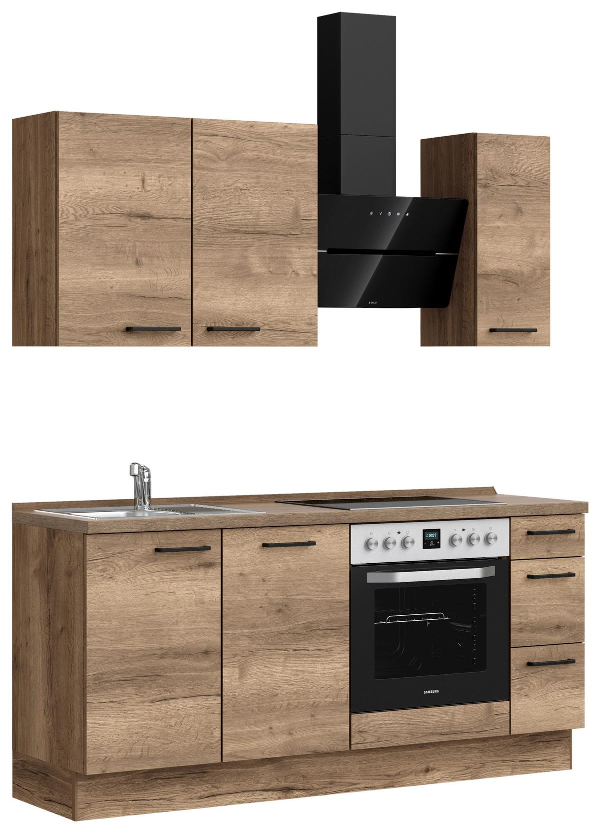 Küchenblock Structura High m. Geräten Eiche dunkel - Eiche dunkel/Schwarz, MODERN, Holzwerkstoff/Metall (180cm) - Nobilia