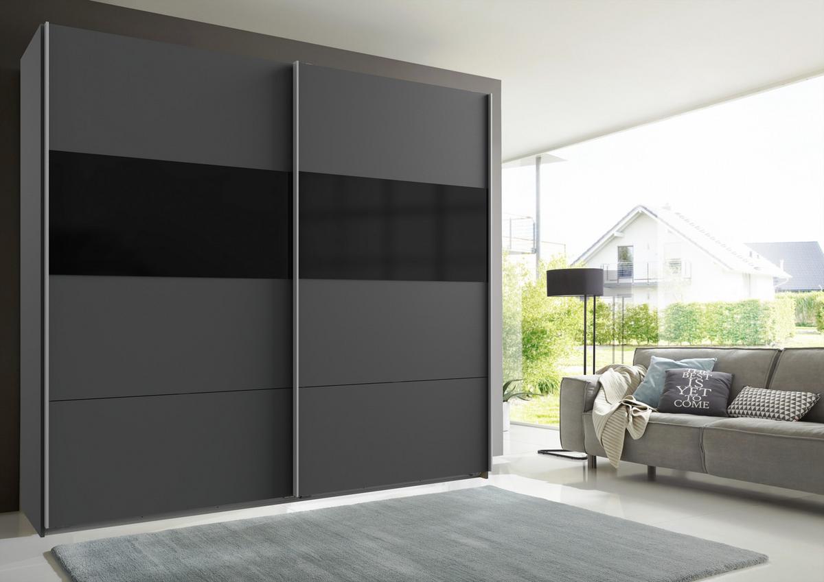 Schwebetürenschrank in Graphitfarben/Schwarz - Graphitfarben/Schwarz, KONVENTIONELL, Holzwerkstoff/Metall (225/208/65cm) - Mömax