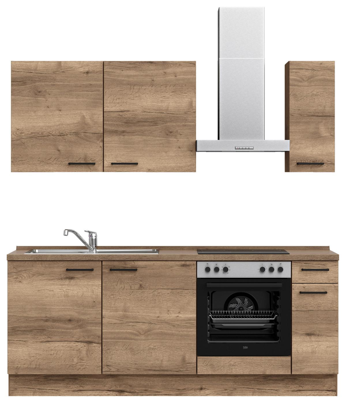 Küchenblock Structura Low m. Geräten Eiche dunkel - Eiche dunkel/Eichefarben, MODERN, Holzwerkstoff/Metall (210cm) - Nobilia