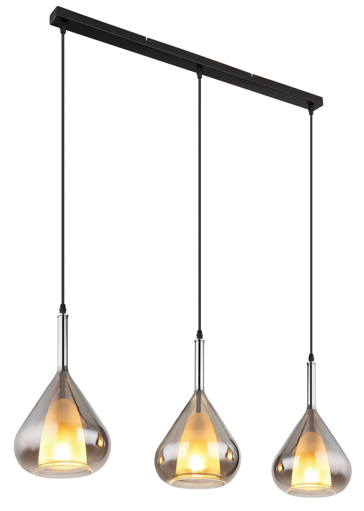 Viseča Svetilka 15542-3 - siva/črna, Design, kovina/steklo (90/20/140cm) - Globo