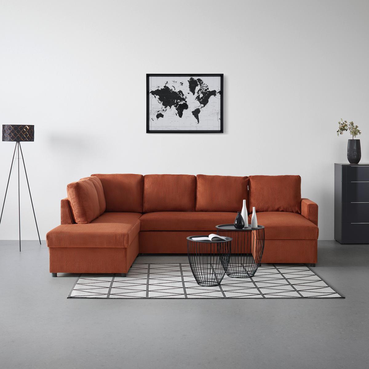 Wohnlandschaft Martina ACV links Terracotta Cord - Terracotta/Schwarz, MODERN, Holz/Holzwerkstoff (204/276/146cm) - Mömax