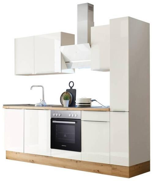 Küchenblock mit Geräte Weiß/Eiche B: ca. 250 cm - Weiß Hochglanz/Alufarben, LIFESTYLE, Holzwerkstoff/Kunststoff (250/211/60cm) - Respekta