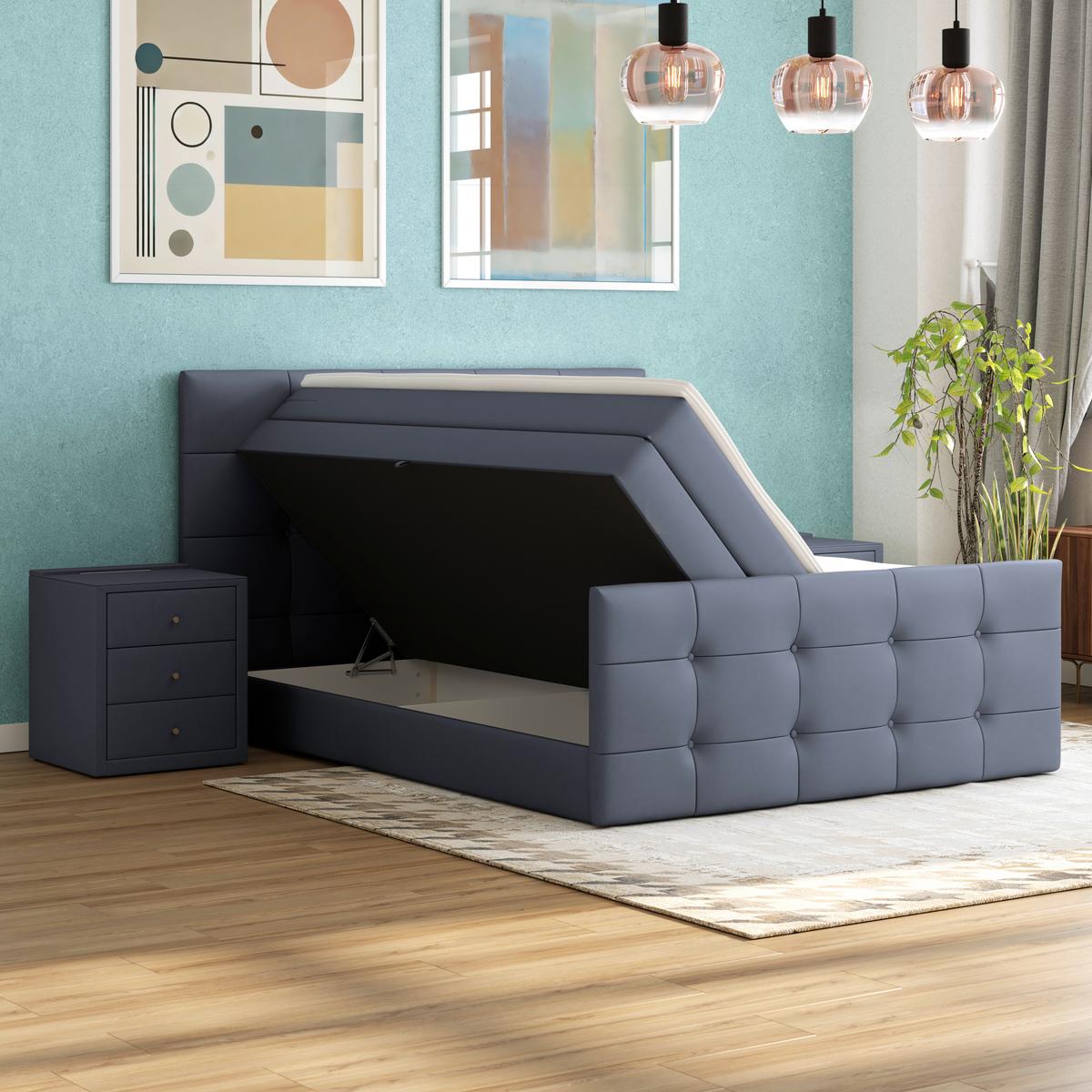 PAT BOXSPRING JOSIE C - gri albastru, Modern, plastic/lemn (180/200cm)