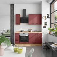 Küchenblock Easytouch High m. Geräten Dunkelrot - Eichefarben/Schwarz, MODERN, Holzwerkstoff/Metall (180cm) - Nobilia