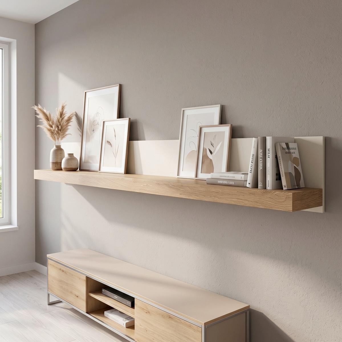 Stenska Polica Naxxar, Barva Hrasta, Kašmir - kašmir/barve hrasta, Trend, leseni material (194/28/24,8cm) - Modern Living