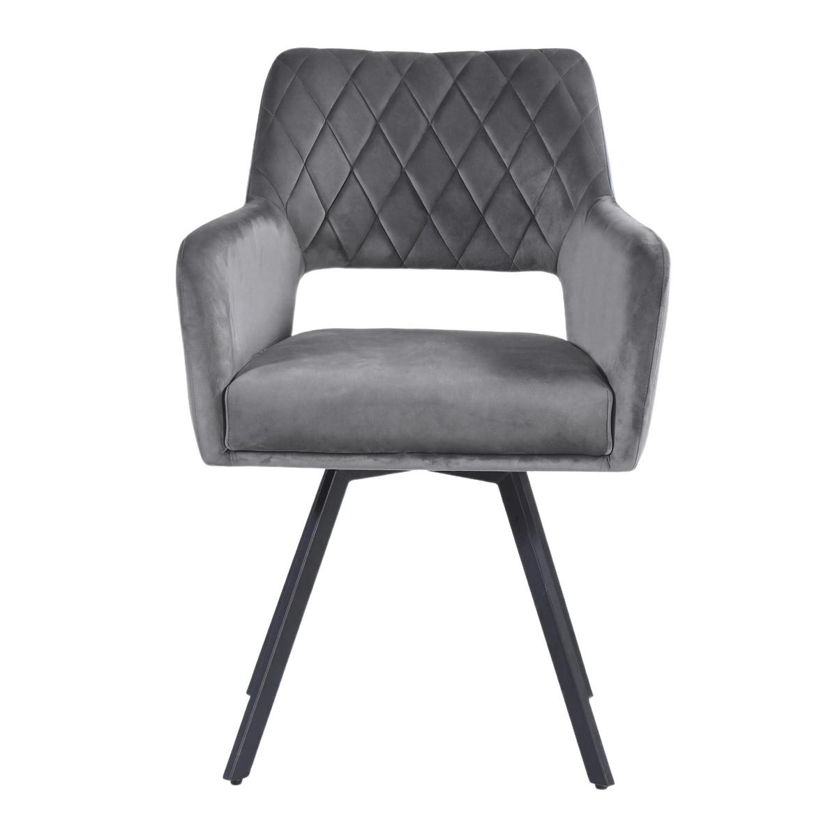 Naslanjač Vicky, Siva, Žamet, Vrtljiv - siva/črna, Moderno, kovina/tekstil (57/86/61cm)