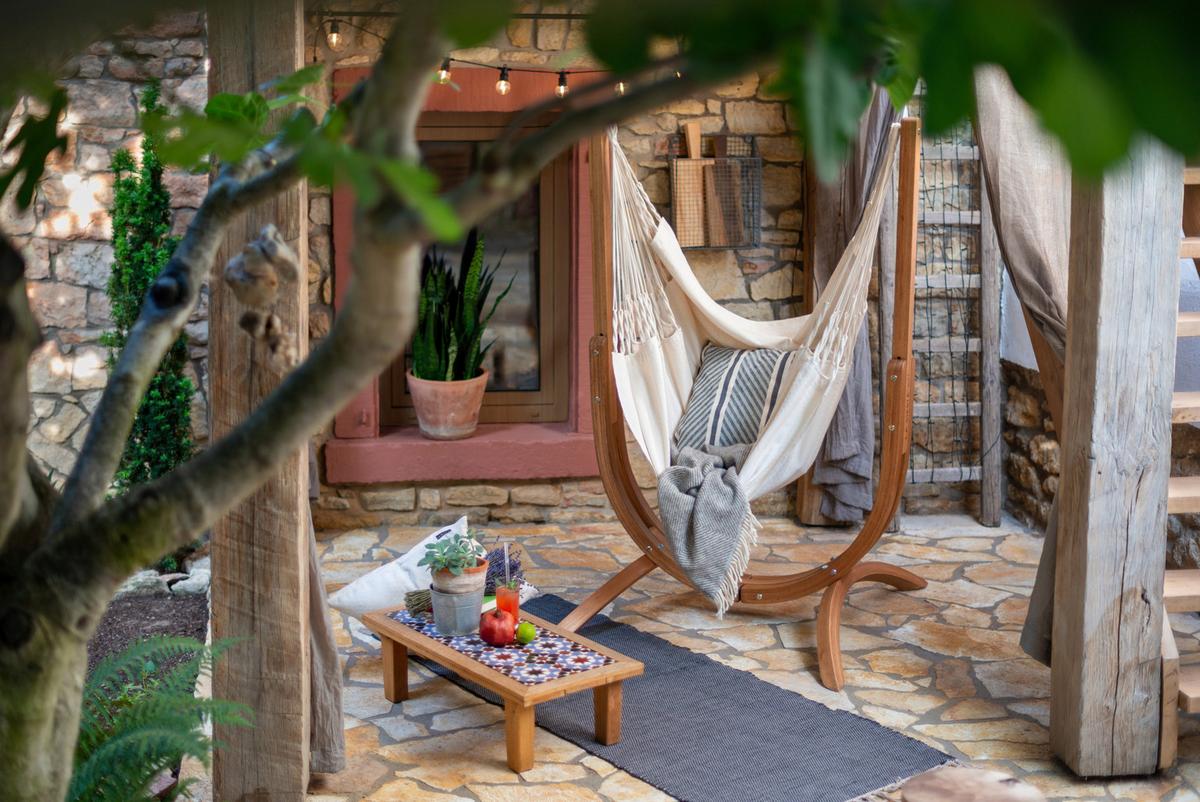 Hängematte Hammock Chair and Stand Natur/Weiß, 2er Set - Eukalyptusholzfarben/Naturfarben, KONVENTIONELL, Holz/Textil (100/152/92cm) - La Siesta
