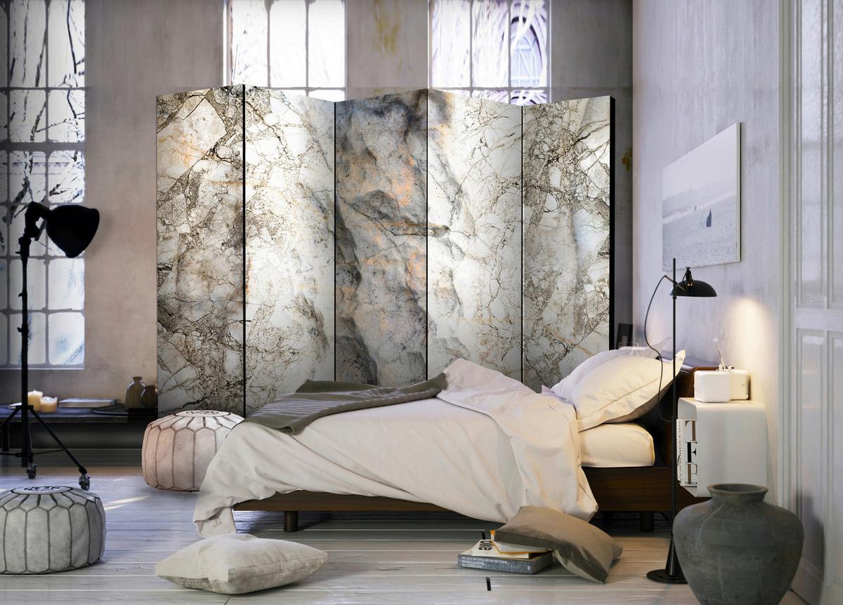 Paravan Marble Mystery I, 5-Delni, Dvostranski - sivobela/biserna, Basics, tekstil/les (225/172/3cm) - artgeist