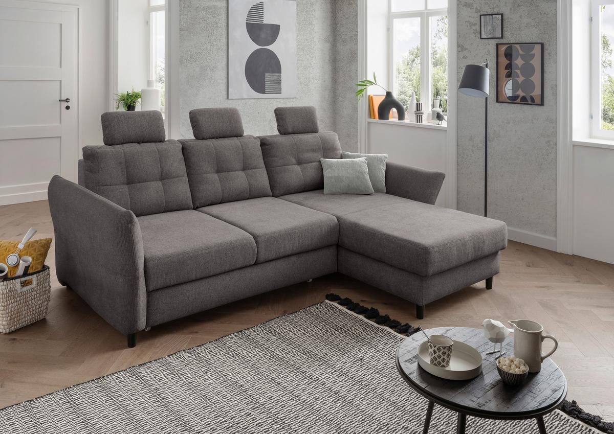 Wohnlandschaft Brizzini Graubraun Chenille - Graubraun/Hellgrau, MODERN, Holz/Textil (250-280/176cm) - Livetastic