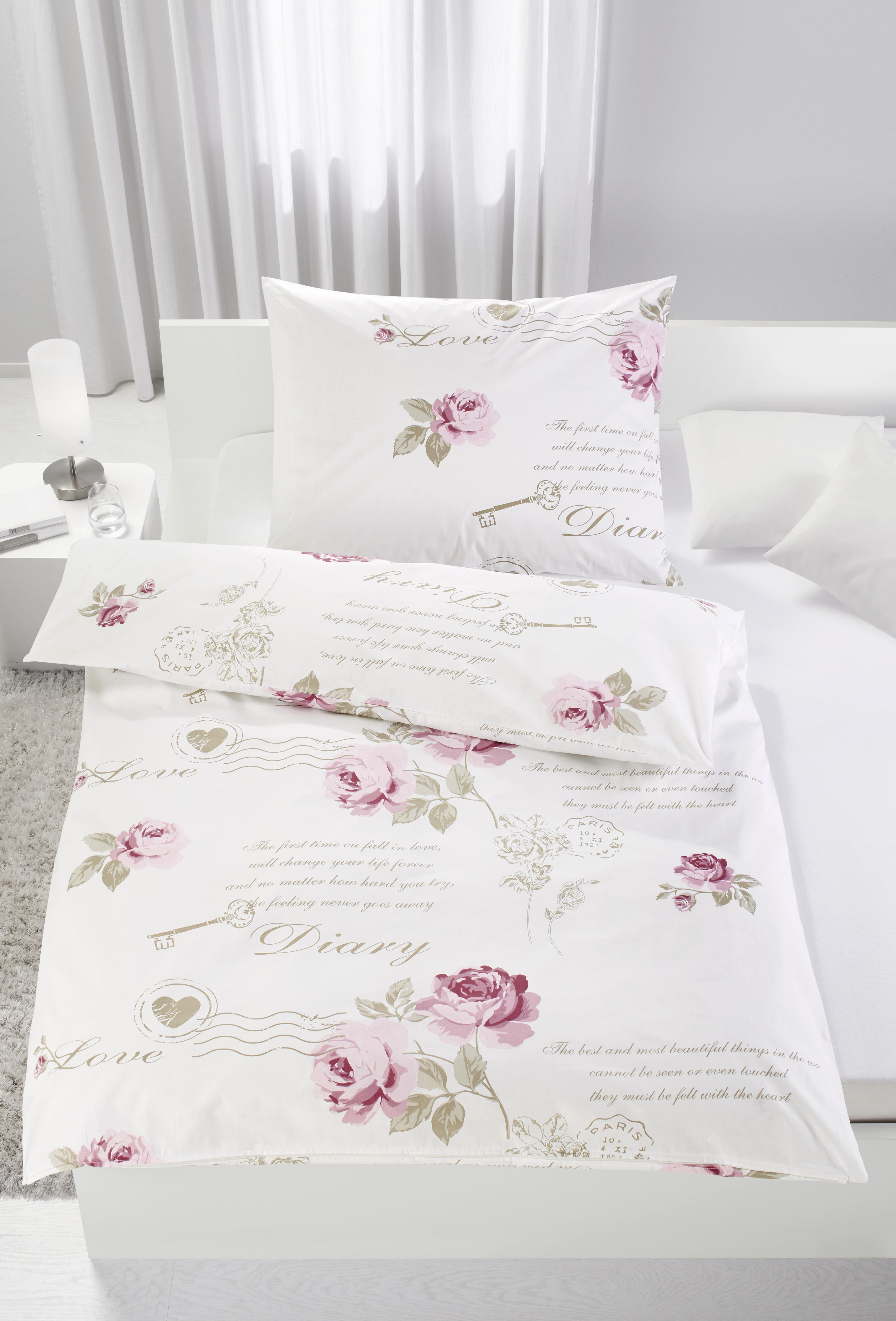 Bettwäsche Diary Rose ca. 140x200cm - Weiß, ROMANTIK / LANDHAUS, Textil (140/200cm) - Modern Living