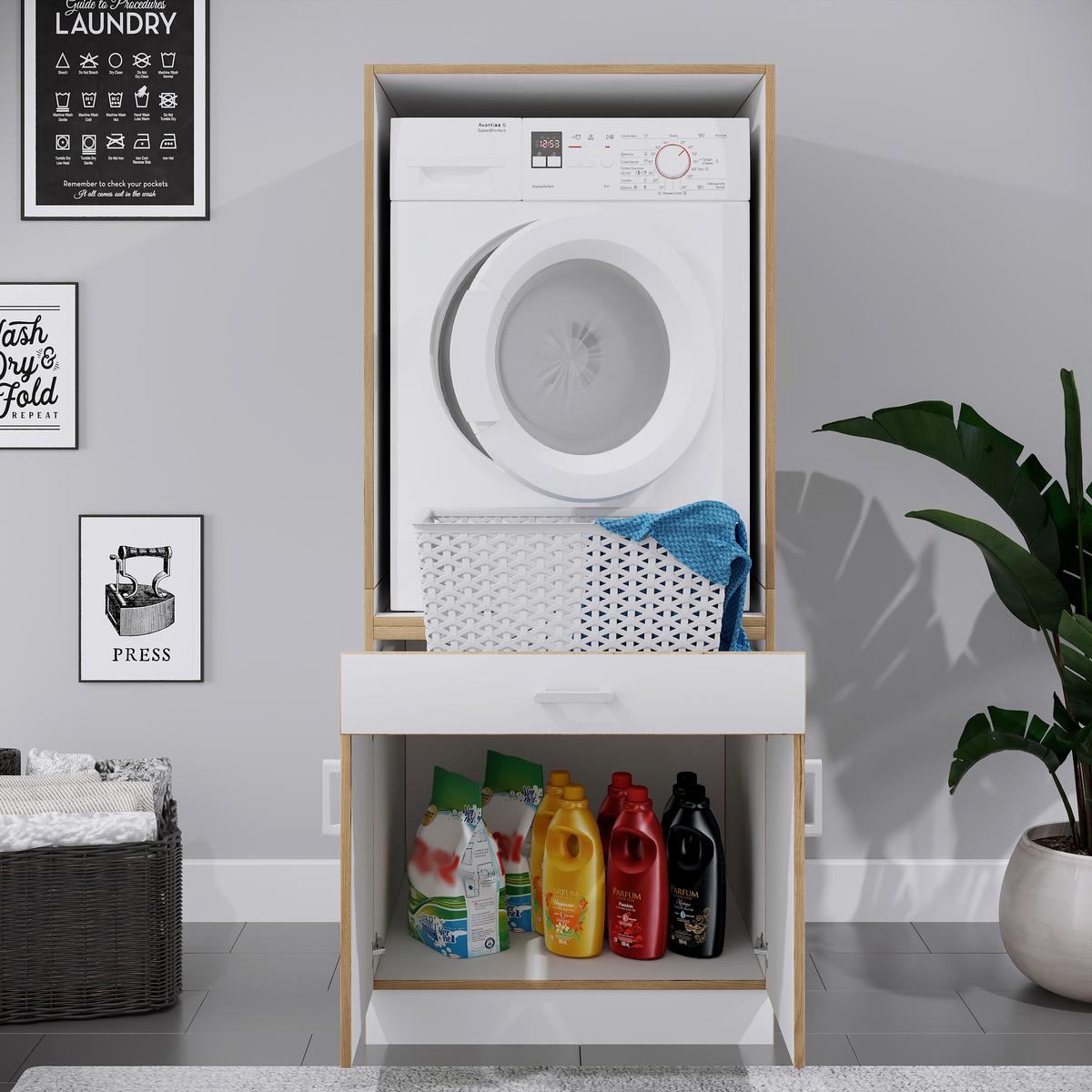 Waschmaschinenschrank Rislo - Honigeiche/Weiss, Trend, Holzwerkstoff/Kunststoff (67/162/68cm) - MID.YOU