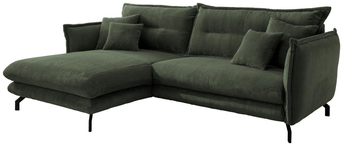 Wohnlandschaft Lava Moosgrün Cord ca. 180x255 cm - Schwarz/Grün, MODERN, Textil/Metall (180/255cm) - Livetastic