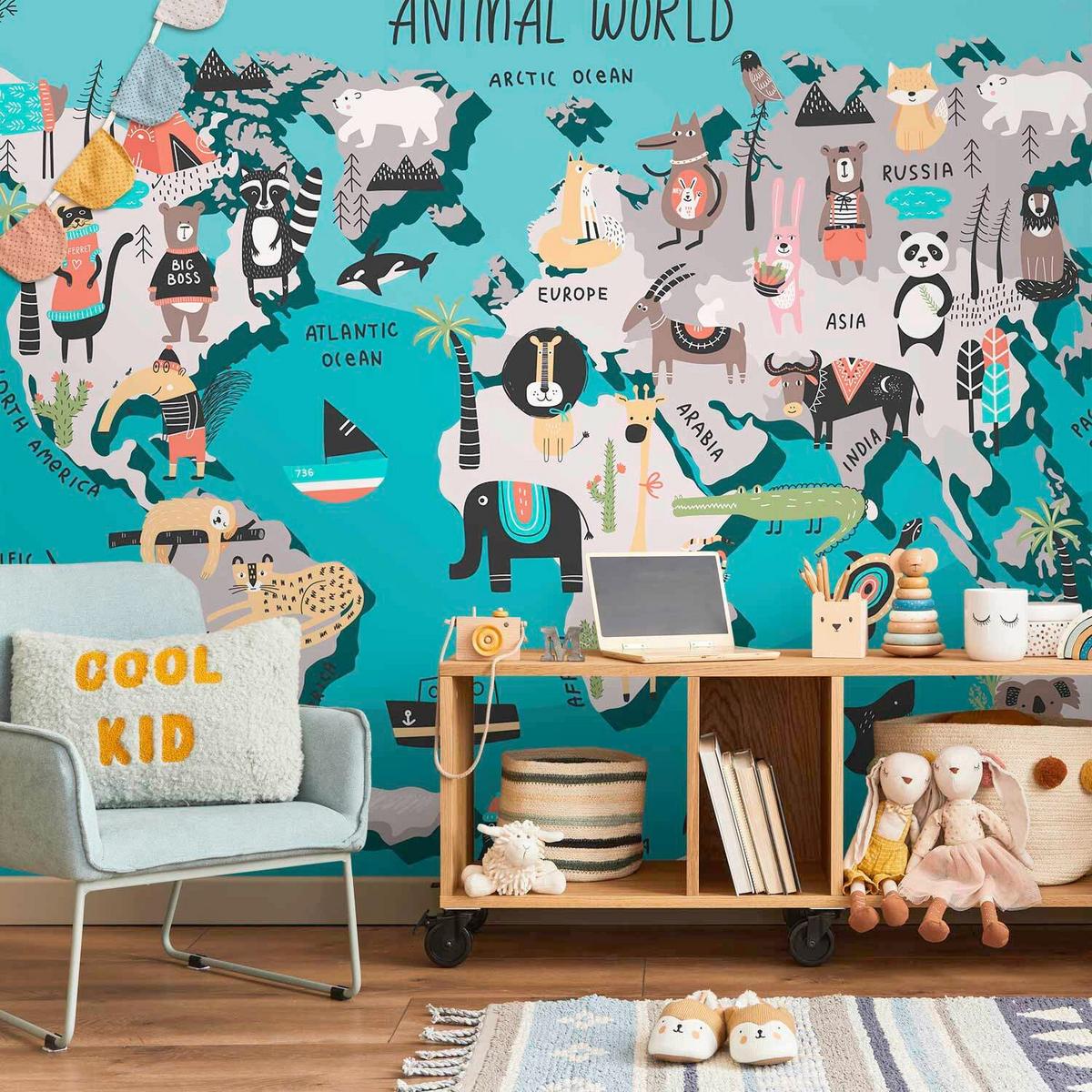 Fototapeta Colourful World Map, 400x280cm - večbarvno, Trendi, tekstil (400/280cm) - artgeist