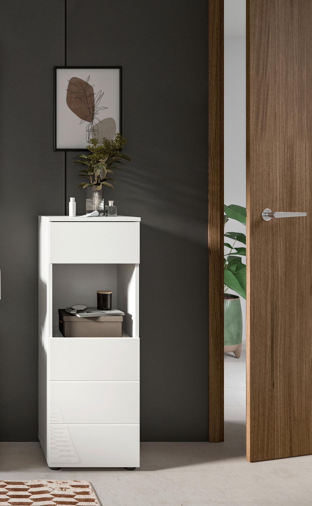 Midischrank Vira ca. 38x106x34 cm Weiß - Weiß Hochglanz/Schwarz, MODERN, Holzwerkstoff (38/106/34cm) - MID.YOU