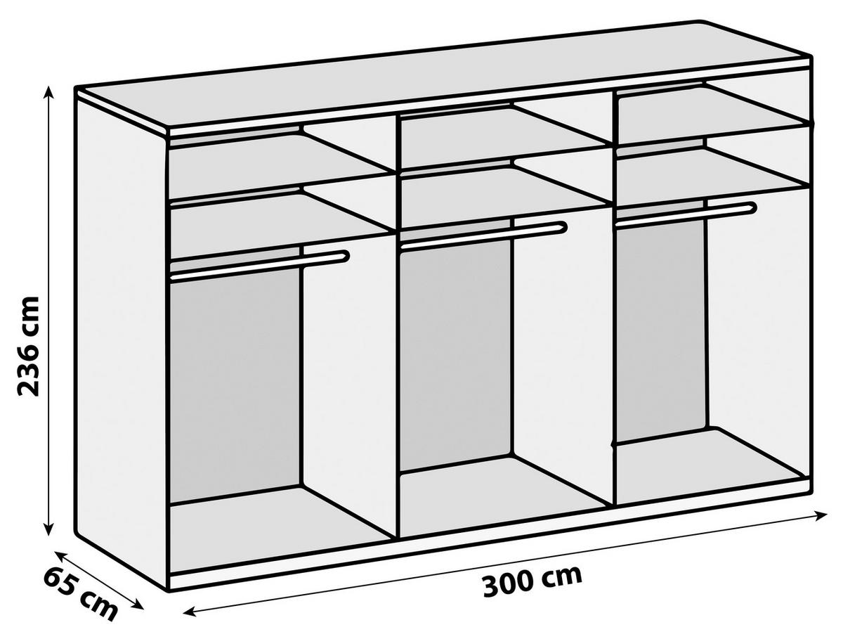 Schwebetürenschrank Level 36D ca. 300 cm Weiß/Eiche Dekor - Chromfarben/Weiß Hochglanz, MODERN, Holzwerkstoff/Metall (300/236/65cm) - MID.YOU
