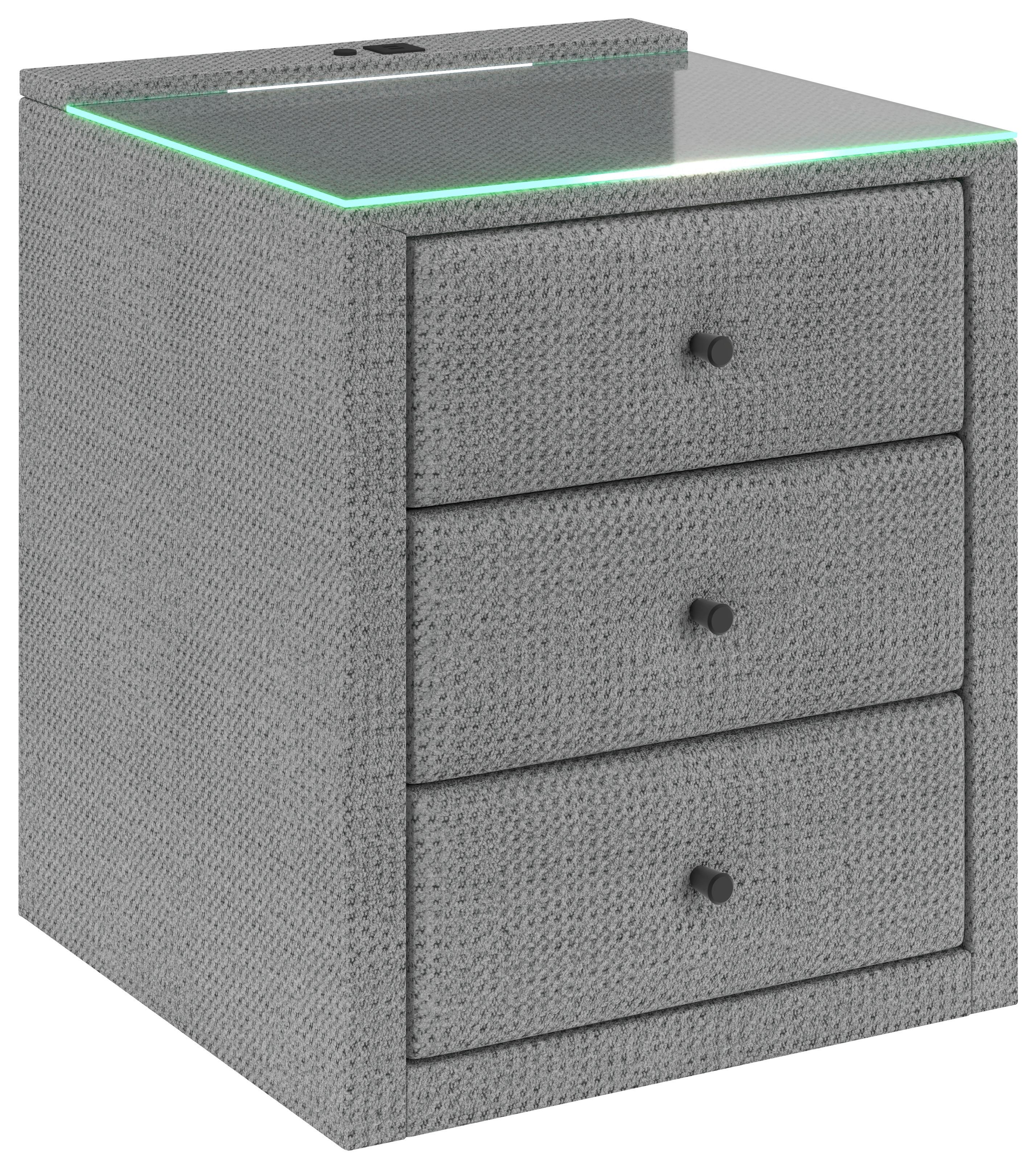 Noćni Ormarić Brisbane I - svijetlo siva, Trend, staklo/drvni materijal (49,5/56,5/46cm) - Premium Living