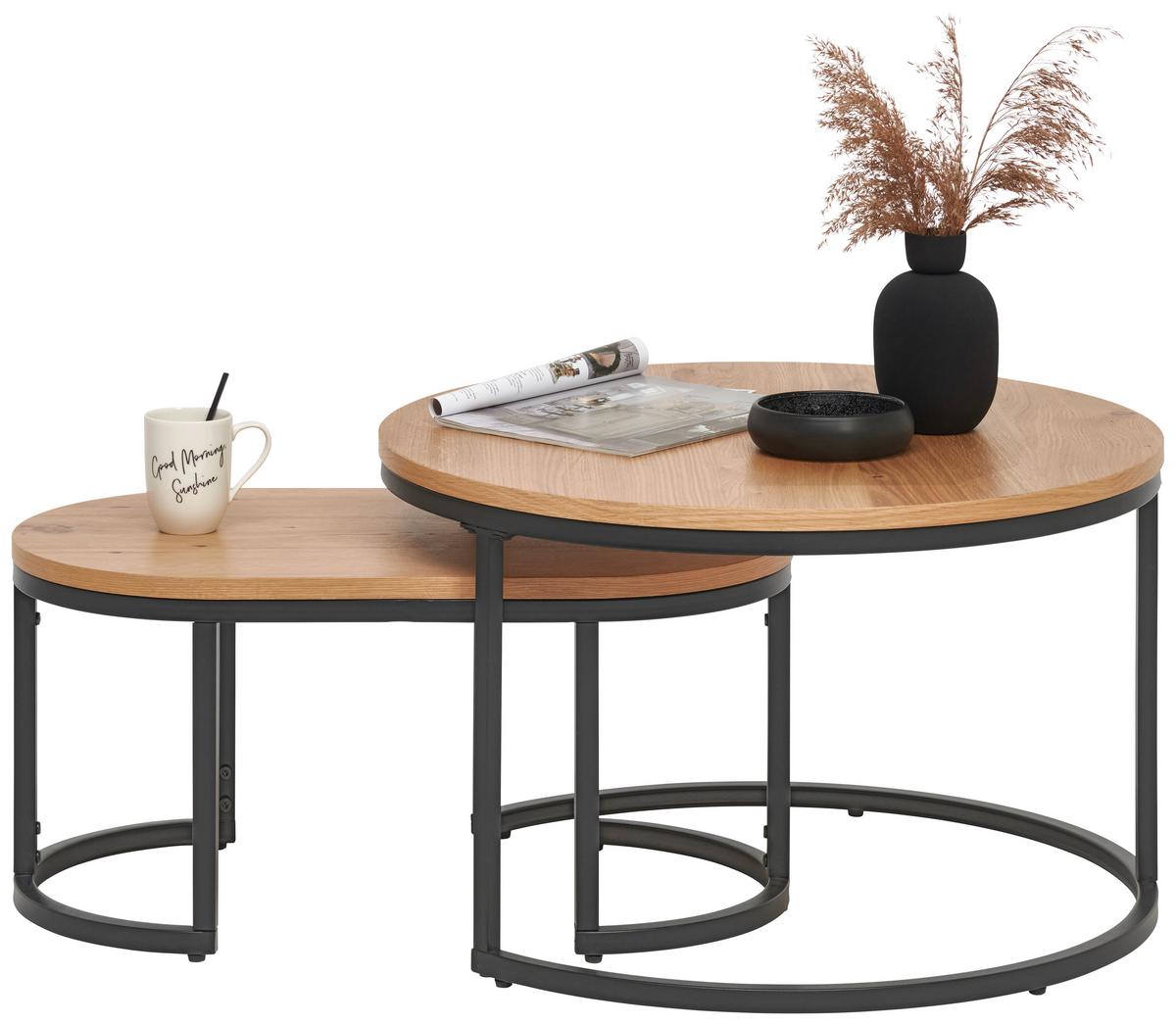 ZESTAW STOLIKÓW KAWOWYCH TROPEA -EXKLUSIV- - kolor dębowy/czarny, Konventionell, materiał drewnopochodny/metal (70/70/42cm) - Stylife