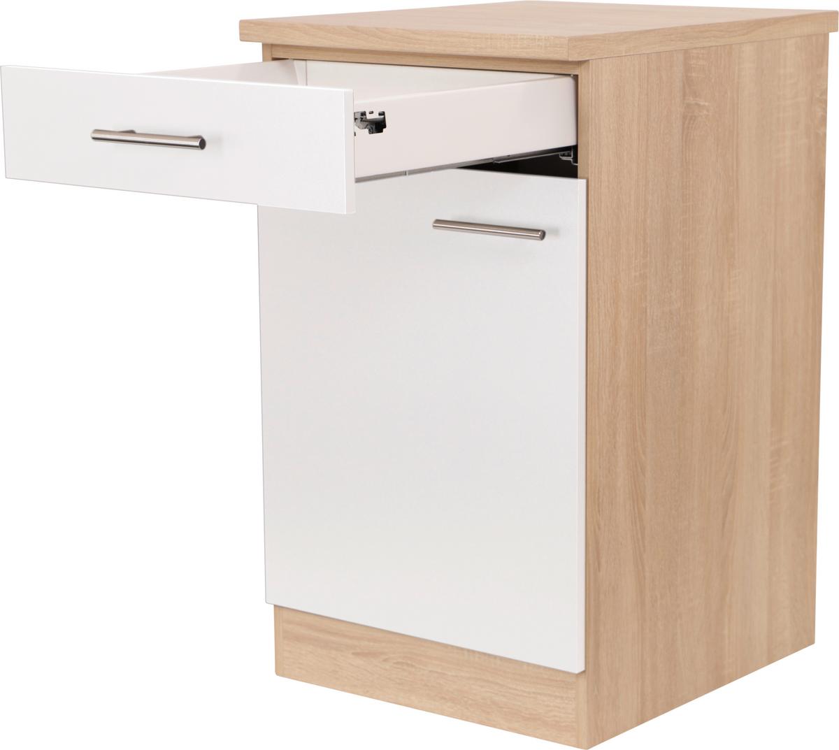 Kuhinjska Spodnja Omarica Merle, Barva Hrasta, Bela - srebrne barve/barve hrasta, Basics, kovina/leseni material (50/84,8/60cm) - Respekta