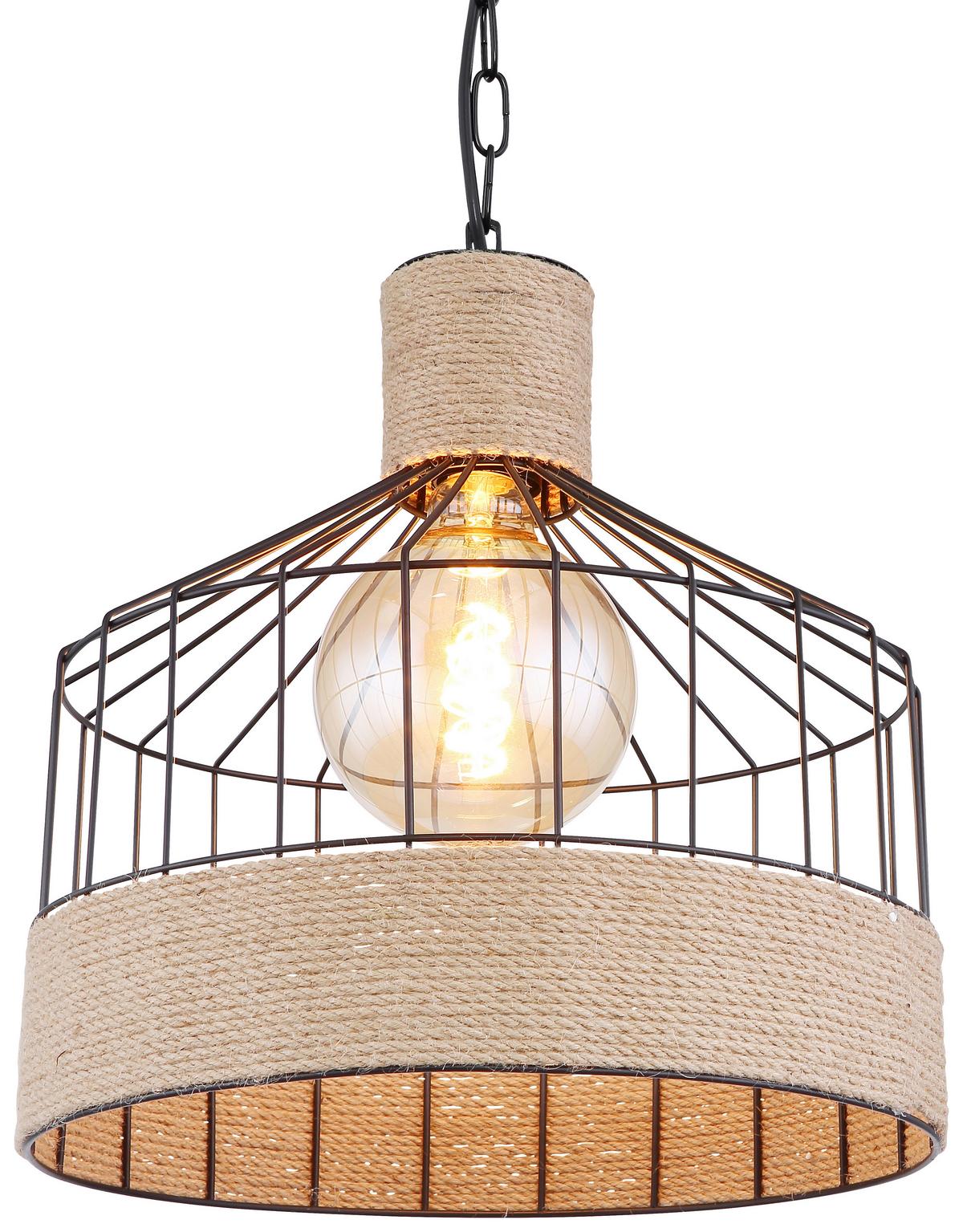 Hängeleuchte Halia Ø c.a 35cm max. 60 Watt - Schwarz/Braun, Basics, Naturmaterialien/Metall (35/135cm) - Globo