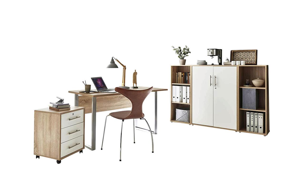 Büro Office Edition - Mini Set 2 Weiß/Eiche - Weiß/Sonoma Eiche, MODERN, Holzwerkstoff/Metall - MID.YOU